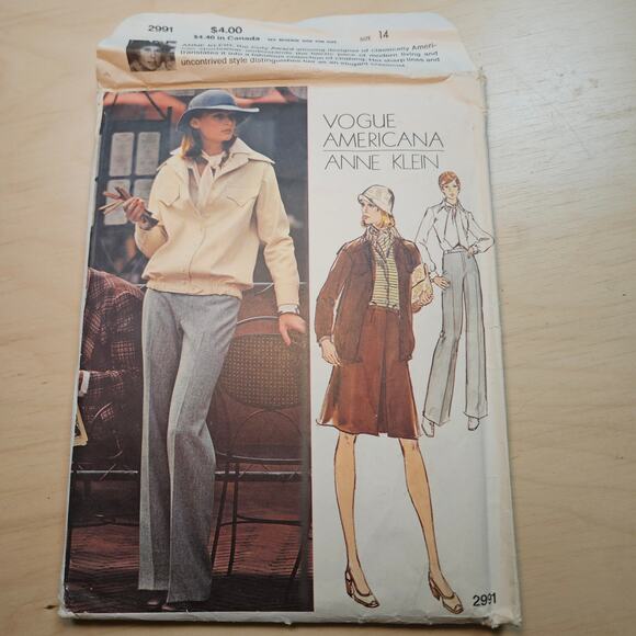 Vintage Anne Klein Vogue Pattern #2991 Pants Shirt UNCUT FACTORY FOLDED Classic - Picture 1 of 4